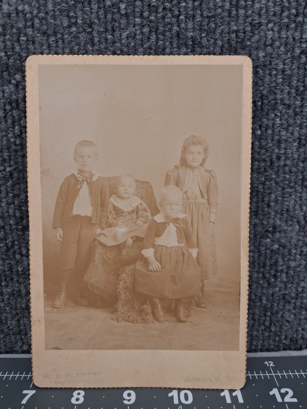 Anitique Cabinet Card Portrait Of 4 Children WS Fleming Studio Found Photo